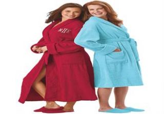 Plus Size 9 letter Script monogramShort terry robe with FREE 
