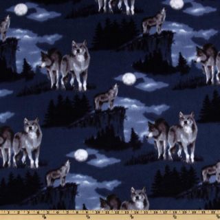 WinterFleece Baying At The Moon Blue   Discount Designer Fabric 