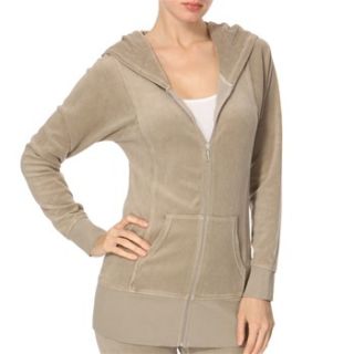 Juicy Couture Taupe Longline Velour Hooded Top