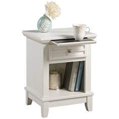 Arts and Crafts White Lattice Pull Out Tray Night Stand