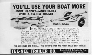 1952 Vintage Ad Tee Nee Boat Trailers Model OB 40 Youngstown,Ohi​o