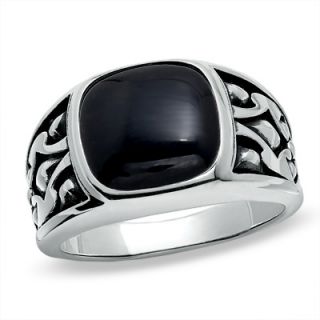 Mens Cushion Cut Onyx Ring in Sterling Silver   Size 10.5   Rings 