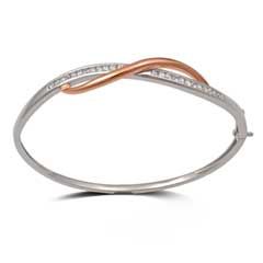 Lab Created White Sapphire Bangle Bracelet in Sterling Silver with 14K 