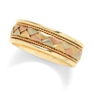 Mens 14K Tri Color Gold Woven Wedding Band   View All Rings   Zales