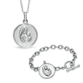 Diamond Accent Motherly Love Pendant and Bracelet Set in Sterling 