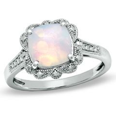 0mm Cushion Cut Lab Created Opal Vintage Ring in Sterling Silver 