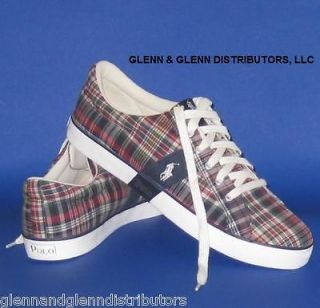 NEW Polo Ralph Lauren Mens Giles Madras Plaid Canvas Sneakers Shoes