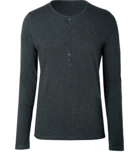 Majestic Anthracite Heather Long Sleeve Cotton Henley  Herren  T 