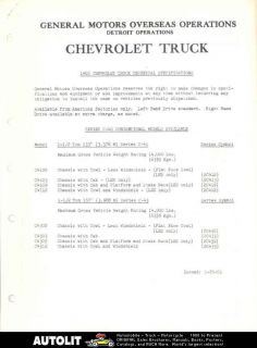 1962 Chevrolet C40 Truck AMA Specs Brochure Export
