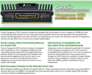 Buy the Corsair Vengeance 8GB DDR3 PC15000 1866MHz RAM  
