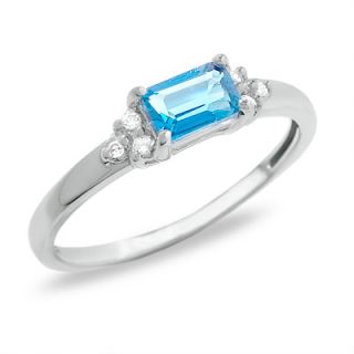 Octagon Blue Topaz Ring in 14K White Gold with Diamond Accents   Rings 