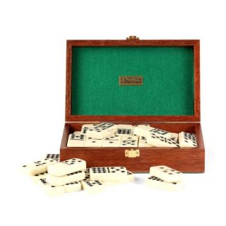 Double Nine Dominoes in Mahogany & Brass Case at Brookstone—Buy Now
