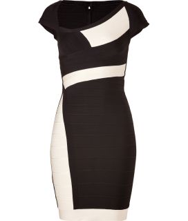 Hervé Léger Black/Ivory Cap Sleeve Bandage Dress  Damen  Kleider 