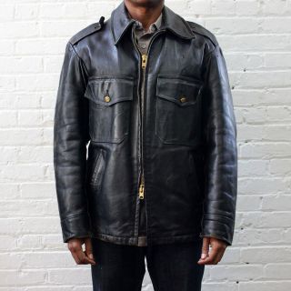 vintage motorcycle jacket 42 SKAGGERAC black horsehide leather POLICE 