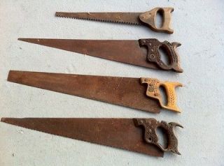 Antique Disston Saw Lot, Hand Carving, 4 Saws, One Ice Saw, Good 