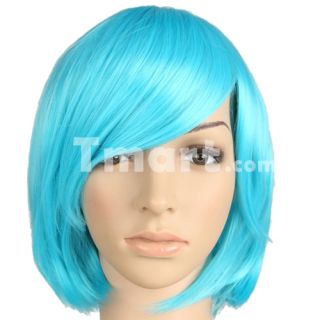 Cosplay Short Straight Hair Wig with Bangs Blue   Tmart