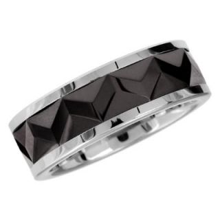 Mens 8.0mm Faceted Stainless Steel and Black Ceramic Wedding Band 