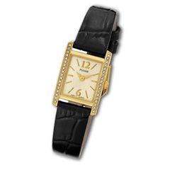 Ladies Pulsar Swarovski® Crystal Gold Tone Black Strap Watch with 