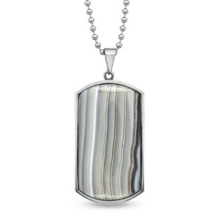 Mens Rectangular Grey Onyx Dog Tag Pendant in Stainless Steel   22 