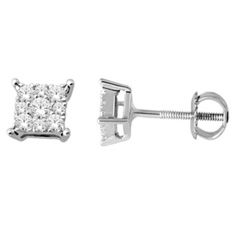 CT. T.W. Composite Princess Cut Diamond Earrings in 14K White Gold 