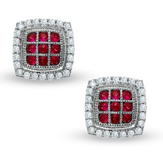 Ruby and Diamond Quilted Earrings in 14K White Gold   Earrings   Zales