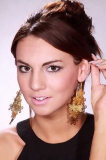Gold High Shine Cluster Cutout Flower Fish Earrings @ Amiclubwear 