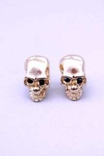 Gold High Polish Metal Skull Stud Earrings @ Amiclubwear Earrings 