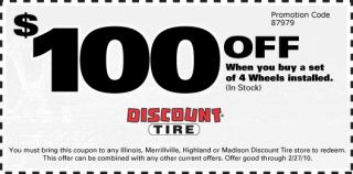 100 Off When You Buy a Set of 4 Wheels installed (In stock). You must 