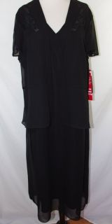   Plus Size 16w 16 Dress Black Mock 2pc Pull Over Washable Georgette
