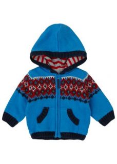 Home Sale Boys Sale Bright Blue Fairisle Cardigan With Stripe Hood