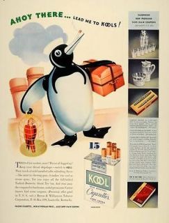 1937 Ad Kool Cigarettes Smoking Penguin B & W Coupons   ORIGINAL 