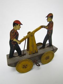 Vintage Girard Railroad Handcar Tin Litho Wind Up Toy