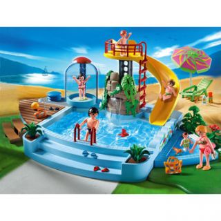 Pools with slide 2 Playmobil adults, 3 children and a baby Working 