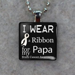 Brain Cancer Awareness Ribbon For Papa Glass Tile Necklace Pendant H43