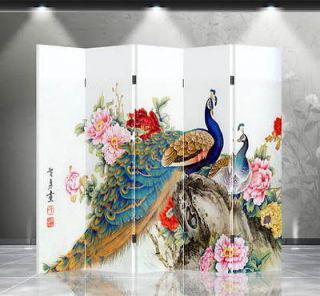 Double Sided Canvas Screen Room Divider   Double Peacock