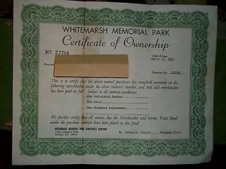 CEMETERY PLOT IN WHITEMARSH MEMORIAL PARK, AMBLER, PA. BURIAL SITE 