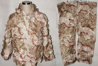 CAMOUFLAGE NET GHILLIE SUIT JACKET TUNIC AND TROUSERS PANTS DESERT 