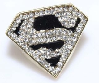 1pcs New Gold Plated Black Glazed Crystal Super Man Symbol Ring