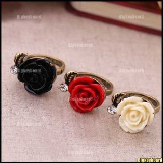 Fashion Vintage Style Crystal Rhinestone Rose Flower Ring Adjustable