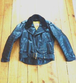 Vintage Bates Leather Motorcycle Jacket w/detachable Fur Collar. Circa 