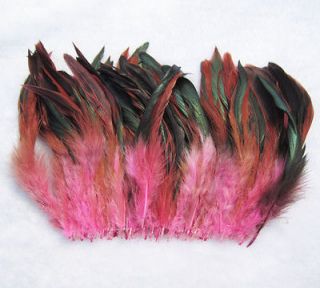 Natural 100pcs Saddle Badger Rooster feathers Pink colors 5 6 inches 