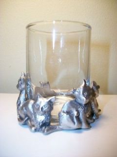 1994 Signed SEAGULL PEWTER CATS Candle Holder, Etain Zinn Canada w 
