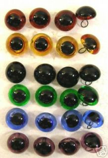12 Pair 7mm Mix Color GLASS EYES with wire LooPs