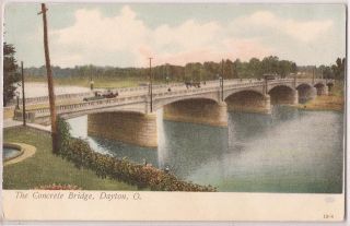 Dayton Ohio Postcard Concrete Bridge River Horse Buggy Unused c1910s