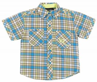  Boys S/S Plaid River Blue & Olive Green Shirt Size 4 5/6 7 $30