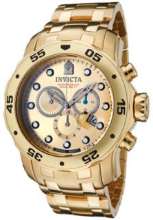 Invicta 0074 Watches,Mens Pro Diver Chronograph Gold Dial 18k Gold 