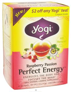 Yogi Tea   Perfect Energy 100 Natural Herbal Supplement Tea Raspberry 
