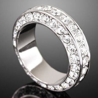 E58 White Gold GP Paved Swarovski Crystal Wedding Band Ring