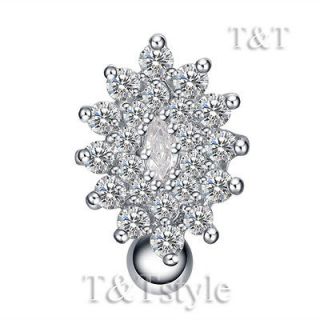 Reverse Clear CZ Flower Belly Bar Ring BL507A