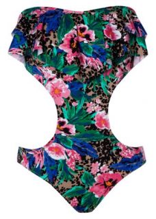 Home Womens Swimwear Cropped Cut Out Floral Print And Frill Detail 